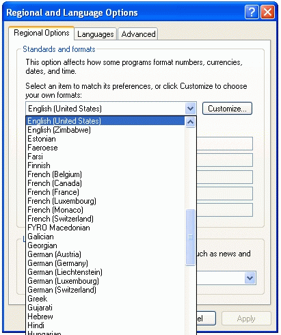 xp regional language windows options unicode option settings drop down languages installed tab various computer select menu then